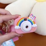 Rainbow Projection Camera Keychain Student Couple Schoolbag Exquisite Hanger Keychain Pink Purse Key Clip, Cute Cartoon Projection Camera Keychain Keyring for Bags, Car, Bike and Home with Many Cartoon Image Slide Show Push Button Key Chain with Ring - Image 5