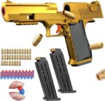 Soft Rubber Foam Bullet Toy Blaster Toy for Kids | Realistic Gun with Pull-Back Slide and Jump-Out Shell For Kids Shooting Practice (Gold)