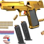 Soft Rubber Foam Bullet Toy Blaster Toy for Kids | Realistic Gun with Pull-Back Slide and Jump-Out Shell For Kids Shooting Practice (Gold)