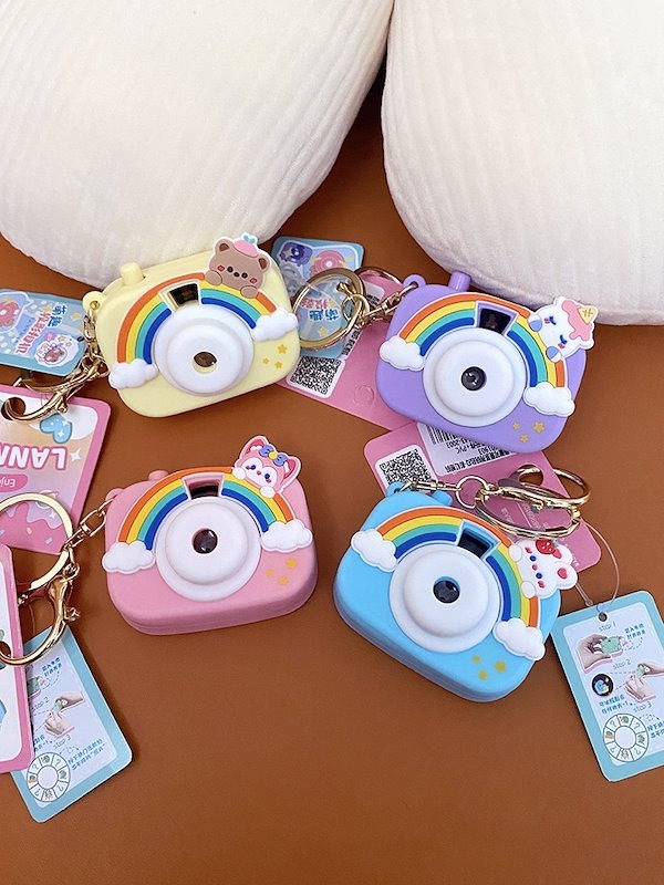 6859615235.g_600-w-st_g Rainbow Projection Camera Keychain Student Couple Schoolbag Exquisite Hanger Keychain Pink Purse Key Clip, Cute Cartoon Projection Camera Keychain Keyring for Bags, Car, Bike and Home with Many Cartoon Image Slide Show Push Button Key Chain with Ring - Image 4