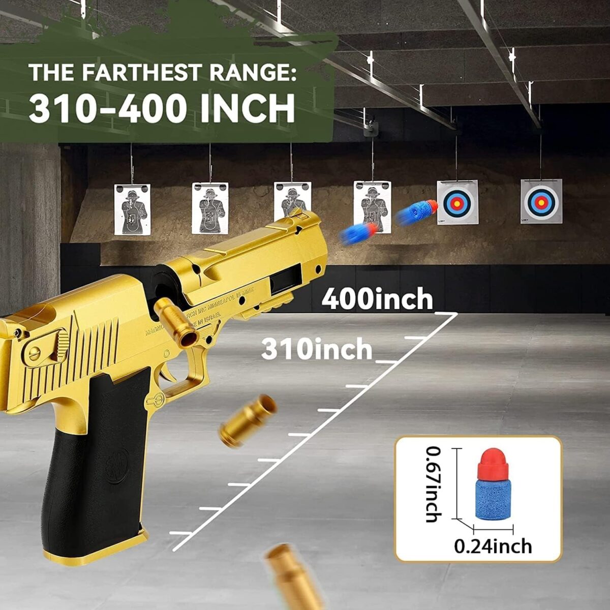 Soft Rubber Foam Bullet Toy Blaster Toy for Kids | Realistic Gun with Pull-Back Slide and Jump-Out Shell For Kids Shooting Practice (Gold) - Image 5