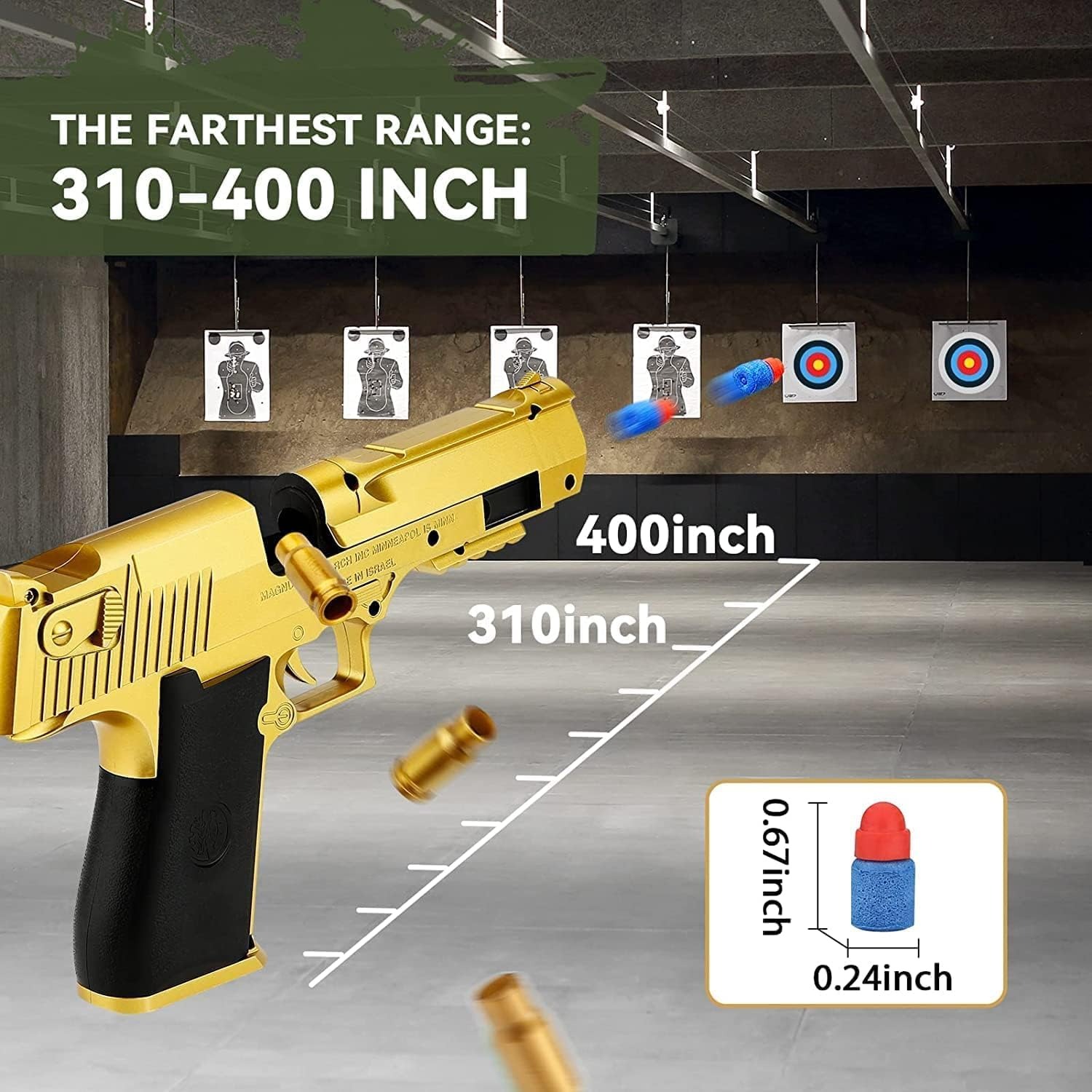 714kGBAAyAL._AC_SL1500 Soft Rubber Foam Bullet Toy Blaster Toy for Kids | Realistic Gun with Pull-Back Slide and Jump-Out Shell For Kids Shooting Practice (Gold) - Image 5