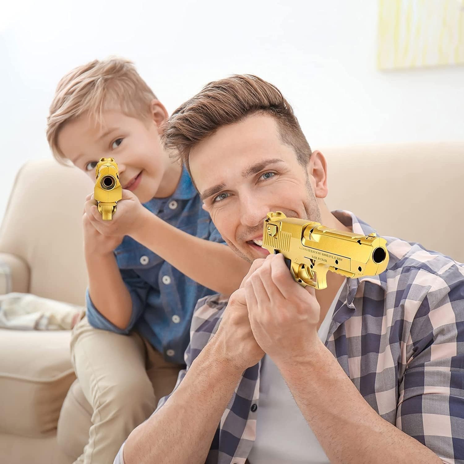 71IScu60AIL._AC_SL1500 Soft Rubber Foam Bullet Toy Blaster Toy for Kids | Realistic Gun with Pull-Back Slide and Jump-Out Shell For Kids Shooting Practice (Gold) - Image 3