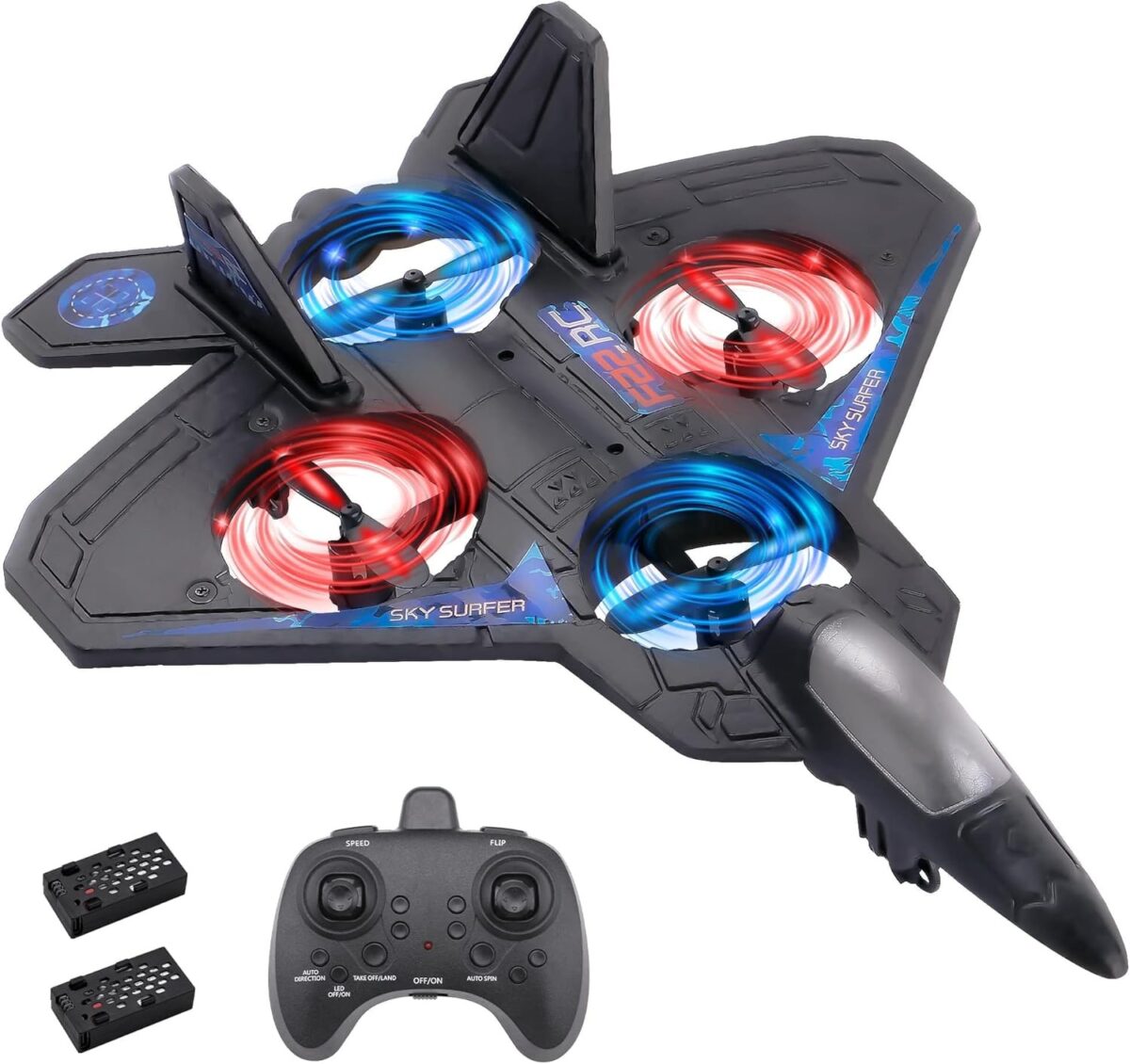 F22 Raptor With 4 Fan Foam RC Airplane Kit for Kids Age 8-12, Remote Control Aircraft for Adults Outdoor, Remote Control Flying Plane Toy, Cool Lights, Roll - Image 1