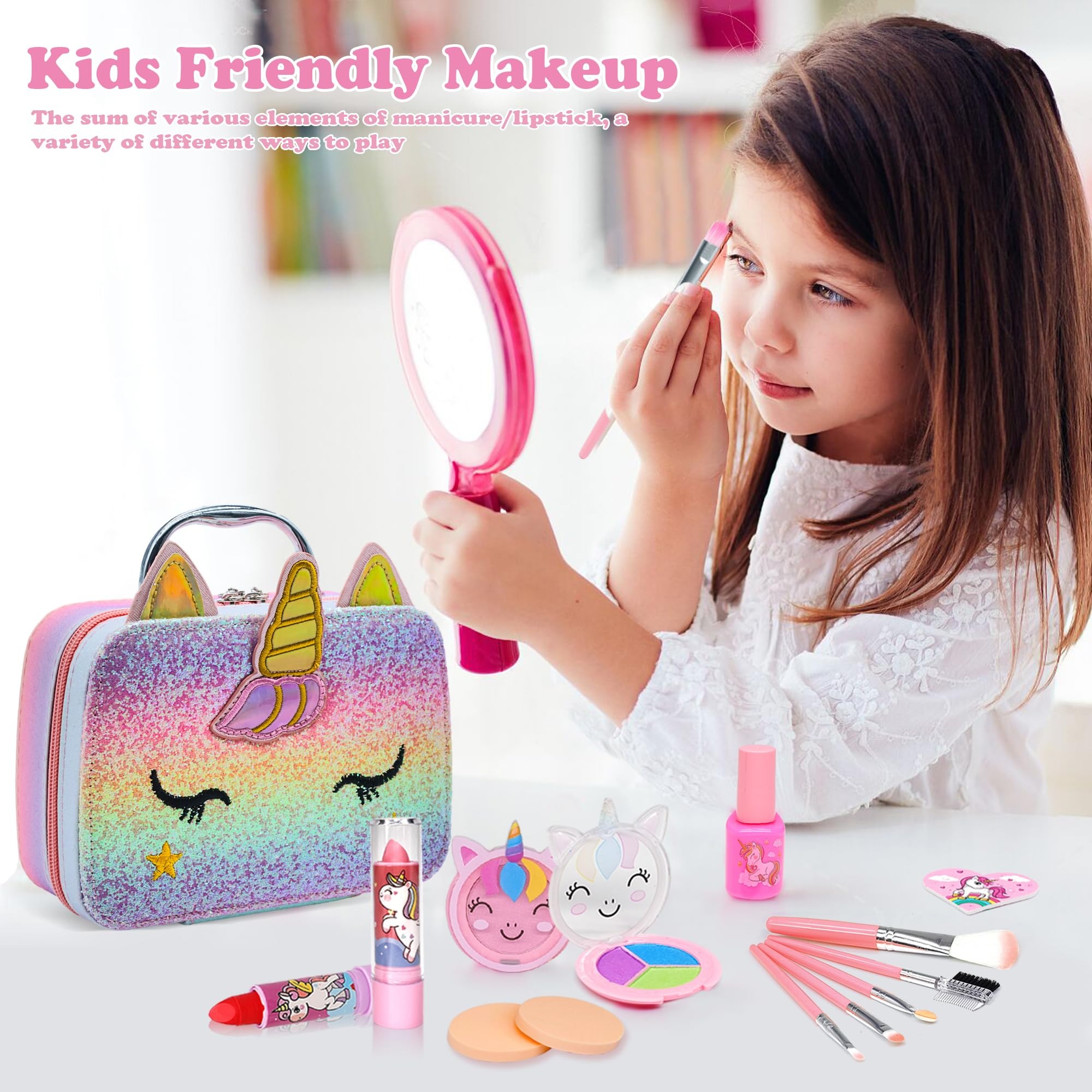 81vWZBoKK7L Little Princess Makeup Set Makeup Kit for Girls - Toddler Makeup Kit, Washable Toddler Makeup Set, Princess, Christmas Birthday Gift for 4, 5, 6, 7, 8, 9, 10 Year Old Girls - Image 1