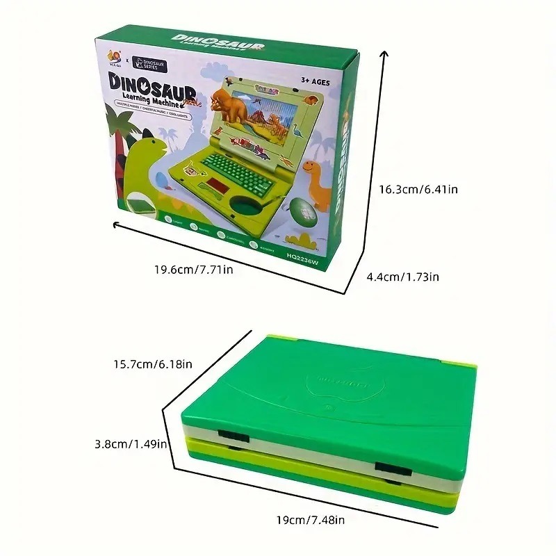 8628d65a56a8f542a64112dfc1b8ff57 Dinosaur Series Learning Machine Animated Screen Laptop For Kids With Multiple Sounds, Cheerful Music & Screen Animation - 2403, Musical Computer Toy For Kids Dinosaur Theme Animated Laptop Toy With Music & Lights, - Image 3