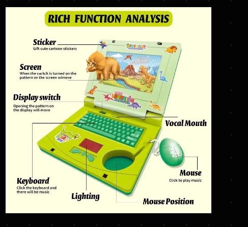 9c3e24e91c7ee7f00f857bc66ddc290e Dinosaur Series Learning Machine Animated Screen Laptop For Kids With Multiple Sounds, Cheerful Music & Screen Animation - 2403, Musical Computer Toy For Kids Dinosaur Theme Animated Laptop Toy With Music & Lights, - Image 5