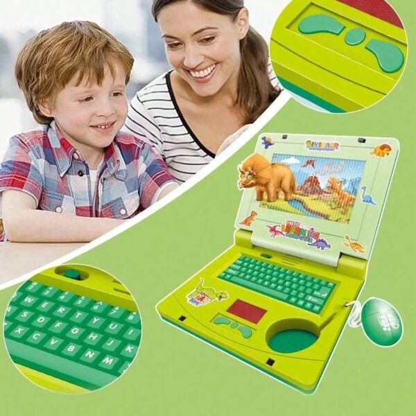 Dinosaur Series Learning Machine Animated Screen Laptop For Kids With Multiple Sounds, Cheerful Music & Screen Animation - 2403, Musical Computer Toy For Kids Dinosaur Theme Animated Laptop Toy With Music & Lights,