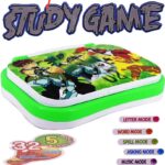 Learning Computer with 250 intelligent learning contents, 5 kinds of mode and 32 English Words, E-school Study and Play Lights and Music Best toy for Kids, Collections Cartoon Character Learning Educational Mini Computer for Kids (Green)