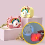 Rainbow Projection Camera Keychain Student Couple Schoolbag Exquisite Hanger Keychain Pink Purse Key Clip, Cute Cartoon Projection Camera Keychain Keyring for Bags, Car, Bike and Home with Many Cartoon Image Slide Show Push Button Key Chain with Ring
