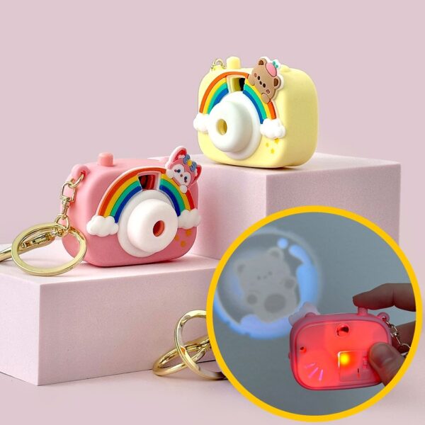 Rainbow Projection Camera Keychain Student Couple Schoolbag Exquisite Hanger Keychain Pink Purse Key Clip, Cute Cartoon Projection Camera Keychain Keyring for Bags, Car, Bike and Home with Many Cartoon Image Slide Show Push Button Key Chain with Ring