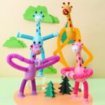 Telescopic Suction Cup Giraffe Toy Pop Tubes Fidget Toys Sensory Tubes Boys Girls Toddler Autism Products Easter Gifts,Cute Giraffe Stretch Tube Stress Relief Sensory Toy For Kids