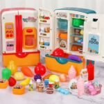 Kitchen Toys Fridge Refrigerator With Ice Dispenser Role Play Set For Kids Kitchen set Openable fridge +fruits for kids Multicolor toys play set High Quality